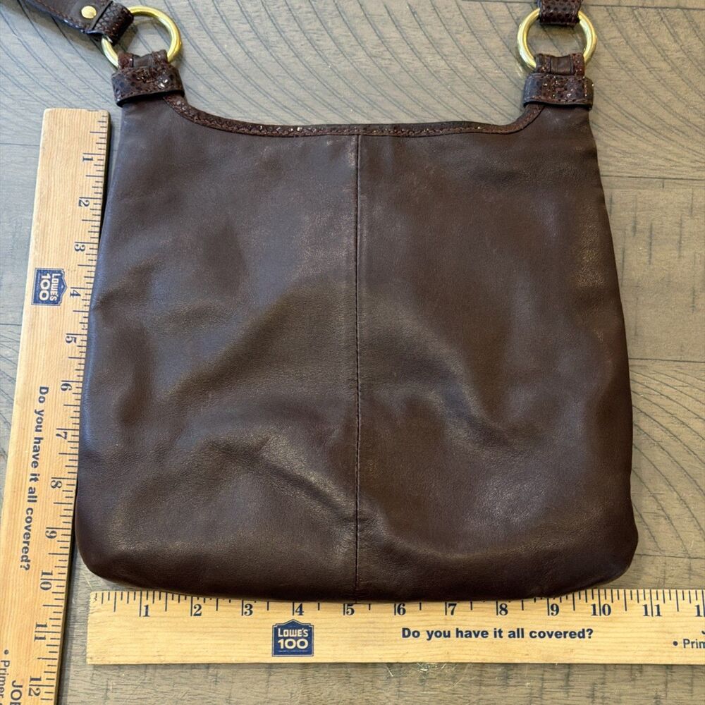 Vtg Brown Leather Turnlock Crossbody Bag Gold Hardware Penelope Snakeskin - Picture 7 of 7